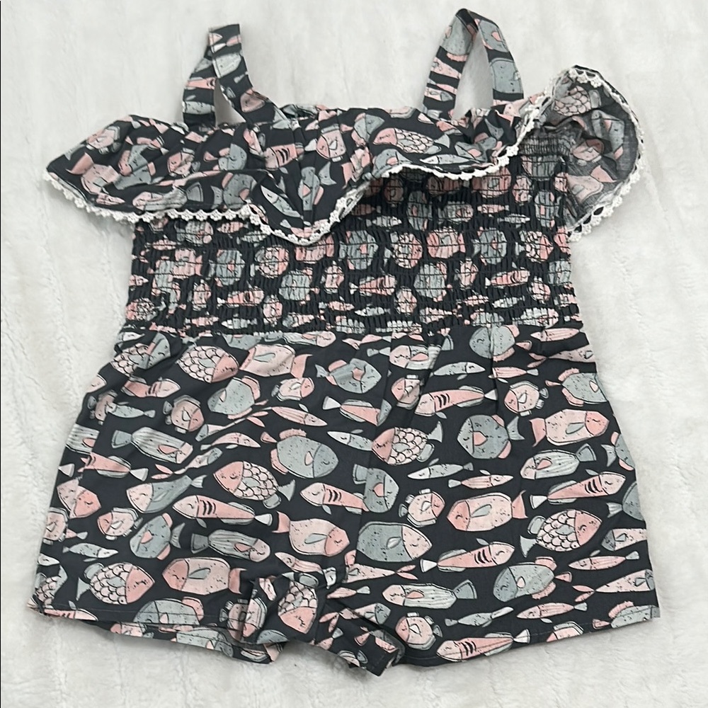 🦆 NWOT Maggie & Zoe Fish Print Romper Size 3T